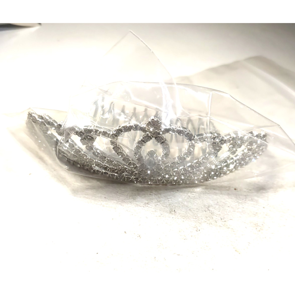 Tiara Hair Comb Silver Tone Rhinestone 4" Long Elegant Party Prom